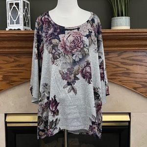 NEW One World Women's Floral Embellished Scoop‎ Neck Top Sz. L